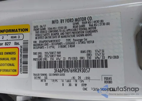 2017 Ford Fusion Se from USA, damaged, VIN 3FA6P0H76HR393057